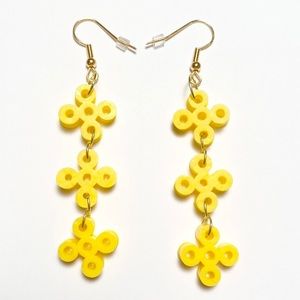 Handmade Perler Bead Yellow Flower/Cross Chain Earrings. New
